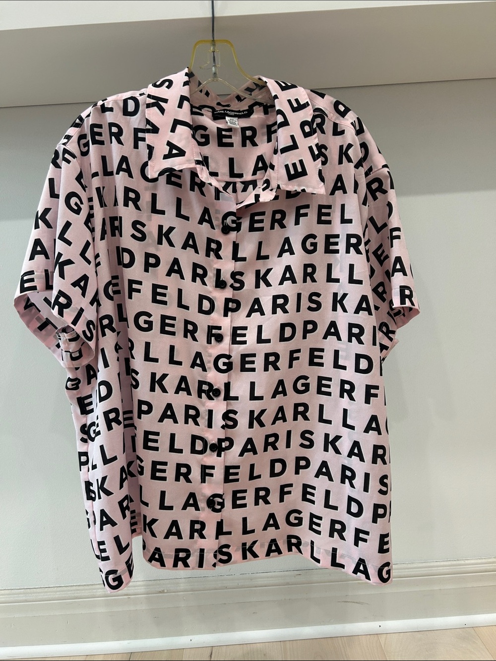 Karl Lagerfeld Pink Short-Sleeve Logo-Print Button Shirt
